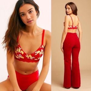 NWT $38 Free People Mari Red Printed Bralette Bra XS S M